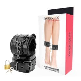 DARKNESS - ADJUSTABLE BLACK LEATHER ANKLE HANDCUFFS WITH PADLOCK 2